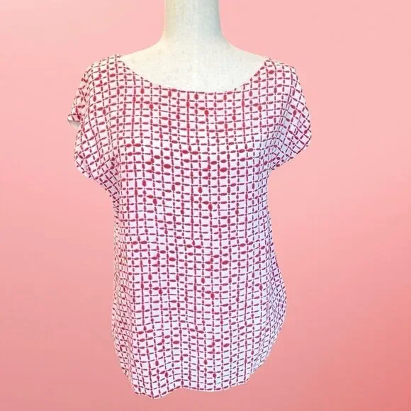 Vineyard Vines Women's Silk Red-White Short Sleeve Blouse Small - Picture 12 of 12